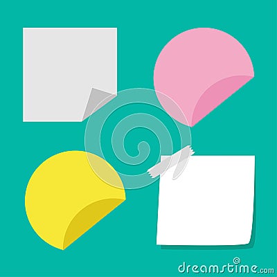 Adhesive paper notes and tag set. Template. Flat d Vector Illustration