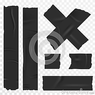 Adhesive tape set on transparent background. Realistic duct tape, scotch stripes Vector Illustration