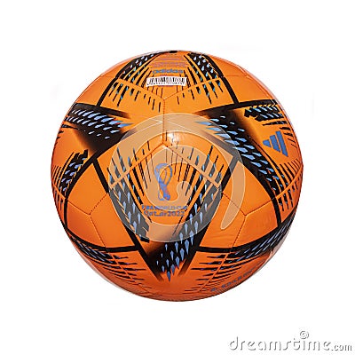 Adidas Al Rihla World Cup 2022 Football, The Official Matchball for the 2022 Qatar World Cup on a Editorial Stock Photo