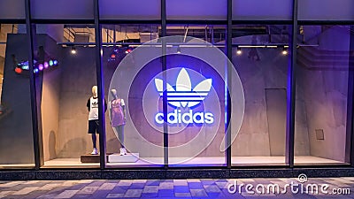 Adidas logo sports retail shop window front Editorial Stock Photo