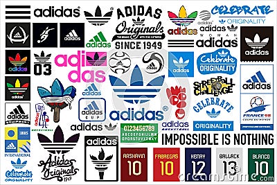 Adidas logo and signs - Vector collection Editorial Stock Photo