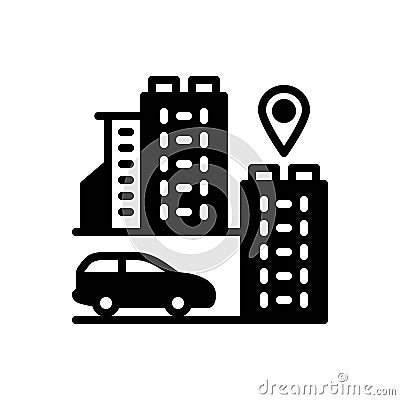 Black solid icon for Adjacent, near and car Vector Illustration