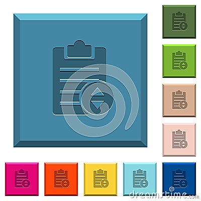 Adjust note priority engraved icons on edged square buttons Stock Photo