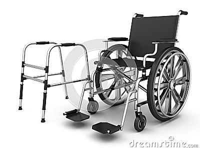 Adjustable folding walkers for the elderly and wheel chair Cartoon Illustration