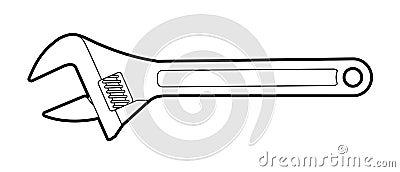 Adjustable spanner - flat illustration on a white background, coloring book. hand tools for pipes, sewers, repairs Vector Illustration