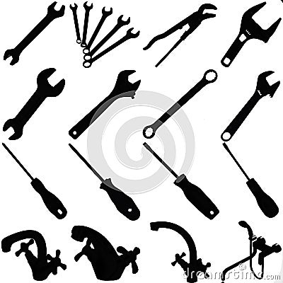 Adjustable spanners and plumbing Tools silhouette Stock Photo