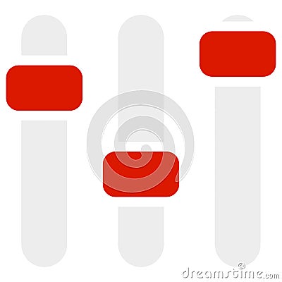 Adjuster, slider, tuner, fader bars with levers, knobs Vector Illustration