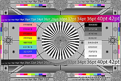 Adjusting camera lens test target colour chart. Tv screen background. EPS 10 Vector Illustration