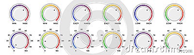 Adjustment dial. Volume level knob with round scale. Volume level handle. Vector illustration Cartoon Illustration