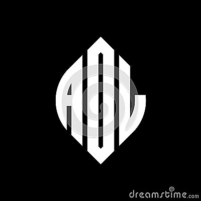 ADL circle letter logo design with circle and ellipse shape. ADL ellipse letters with typographic style. The three initials form a Vector Illustration