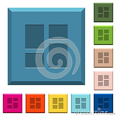 Admin dashboard panels engraved icons on edged square buttons Stock Photo