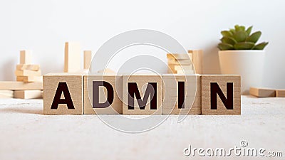 Admin login sign made of wood on a table Stock Photo
