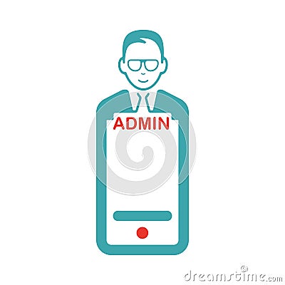 Admin sign on smartphone screen vector illustration. Vector Illustration