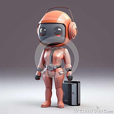 Sleek Orange Robot With Backpack And Headphones Stock Photo