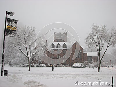 Administrative building in heavy Snow Storm UWM Editorial Stock Photo