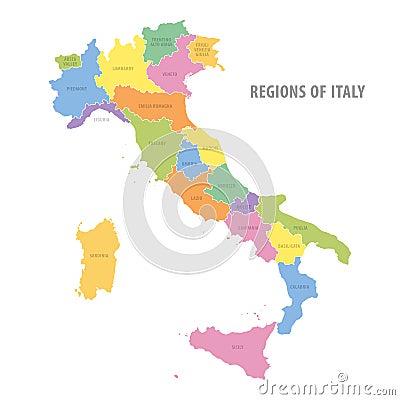 Administrative color vector map of Italy Vector Illustration