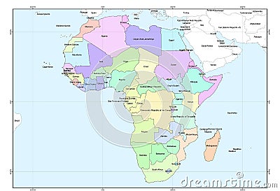 administrative map of the boundaries of the African continent, Vector Illustration