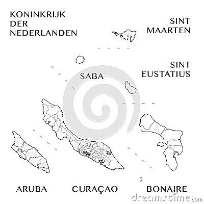 Vector Map of the Caribbean Netherlands and the Special Municipalities of the Kingdom of the Netherlands Cartoon Illustration