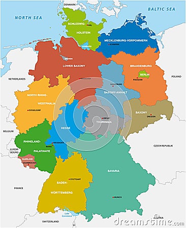 Administrative map of the Federal Republic of Germany in English Vector Illustration
