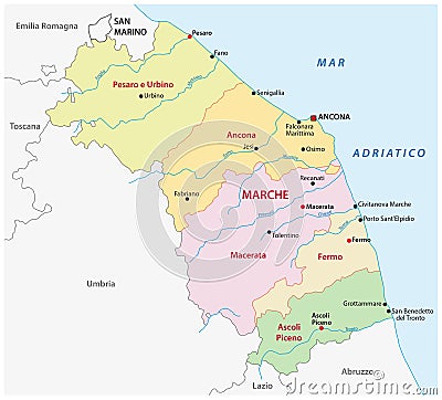 Administrative Map Of The Italian Region Marche Vector Illustration ...