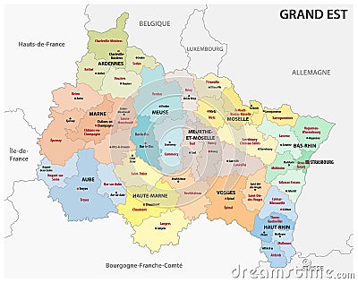 Administrative map of the new french region grand est Vector Illustration