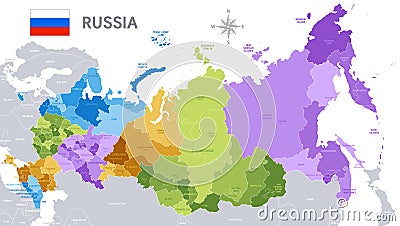 Administrative map of Russian Federation Vector Illustration