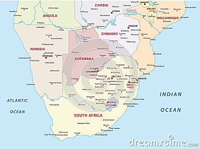 Administrative map of the states of southern Africa Stock Photo