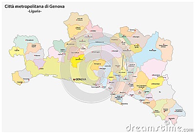 Administrative and political community map of the Metropolitan city of Genoa in the region Liguria Italy Vector Illustration