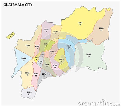 Administrative political map of the Guatemalan capital Guatemala City Vector Illustration