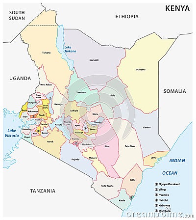 Administrative and political map of the Republic of Kenya Stock Photo