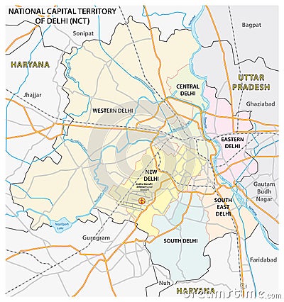 Administrative, political and street map of the National Capital Territory of Delhi NCT Vector Illustration