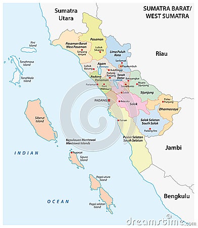 Administrative vector map of the Indonesian province of West Sumatra, Sumatra, Indonesia Vector Illustration