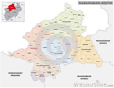 Administrative vector map of the Munster region in German language, North Rhine-Westphalia, Germany Vector Illustration