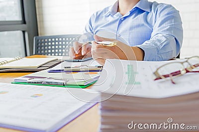 Administrator business man financial inspector and secretary making report. Stock Photo