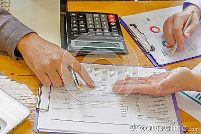 Administrator business man financial inspector and secretary making report. Stock Photo