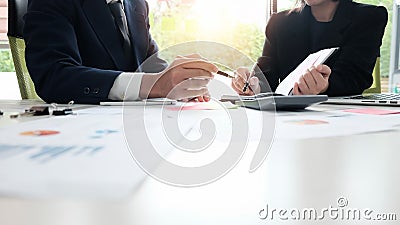 Administrator financial inspector and secretary making report. Stock Photo