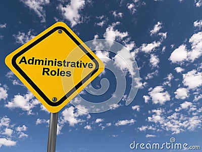adminstrative roles traffic sign on blue sky Stock Photo