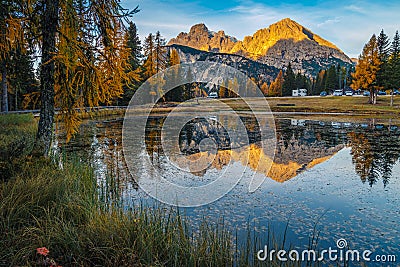 Admirable autumn sunrise landscape with Antorno lake in Dolomites, Italy Stock Photo