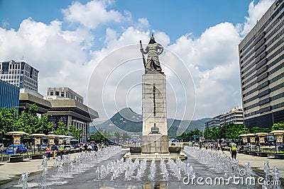 Admiral Yi Sun-sin Monument at Gwanghwamun Square in Seoul, South Korea Editorial Stock Photo