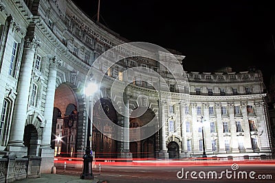Admiralty Arch at night with light trails Stock Photo