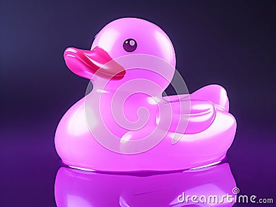 Adorable Pink Rubber Duck with Mystical Green Eyes in Exotic Setting Stock Photo