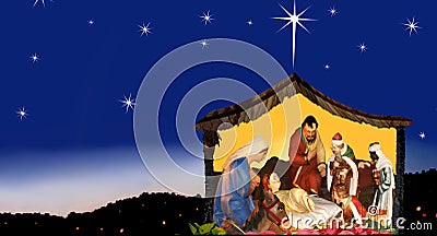 Admiring & hope of christmas. Nativity scene. Stock Photo