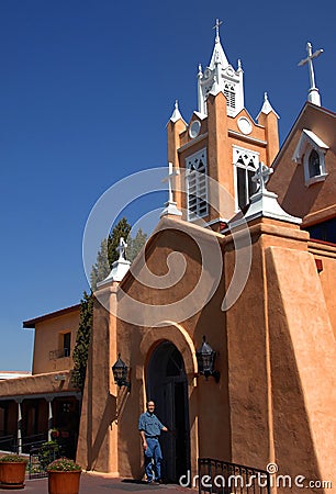 Admiring San Felipe de Neri Church in Albuquerque Stock Photo