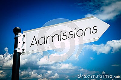 Admissions - signpost with one arrow Stock Photo