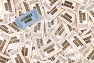 Admit one cinema ticket background with one unique blue ticket Stock Photo