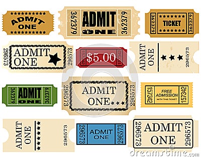 Admit ticket one set Vector Illustration