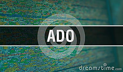 ADO with Binary code digital technology background. Abstract background with program code and ADO. Programming and coding Editorial Stock Photo