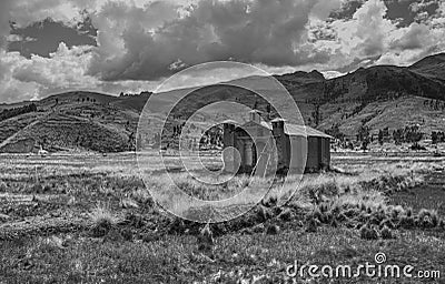 Adobe Church In The Plains Of The Andes Mountains Stock Photo