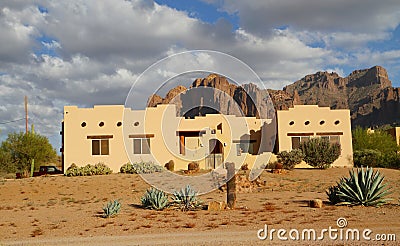 Arizona, Apache Junction: Adobe House near Superstition Mountains Stock Photo