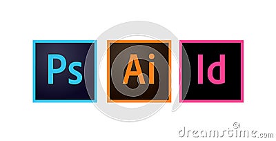 Adobe Icons Photoshop, Illustrator and Indesign Editorial Vector Vector Illustration